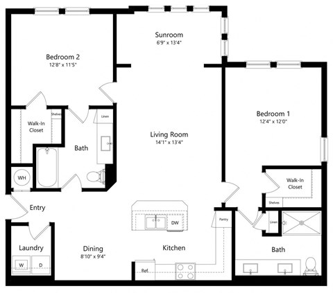 Two Bedroom Floor Plan | 1,248 Sq. Ft. at The Sedona Luxury Apartments in Tampa FL